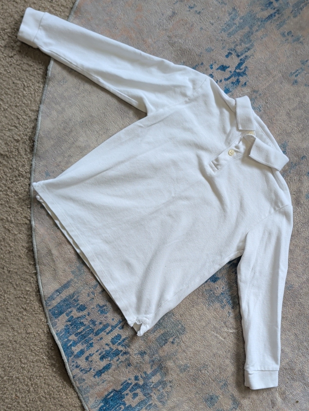 Zara Kids White Long-Sleeve Polo Top Boys 7 100% Cotton